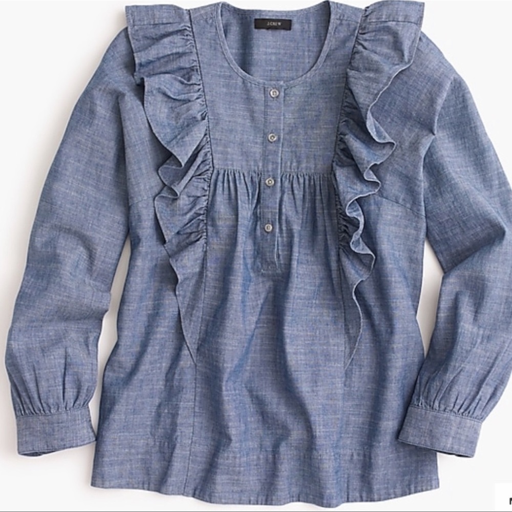 J. Crew Ruffle Chambray Top - Picture 3 of 11